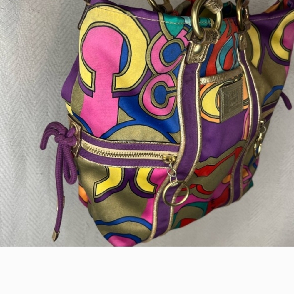 *RARE* Coach Poppy Multicolor Signaturn "Pop C" Tote Bag ***NEW hang tag bought - Picture 10 of 11